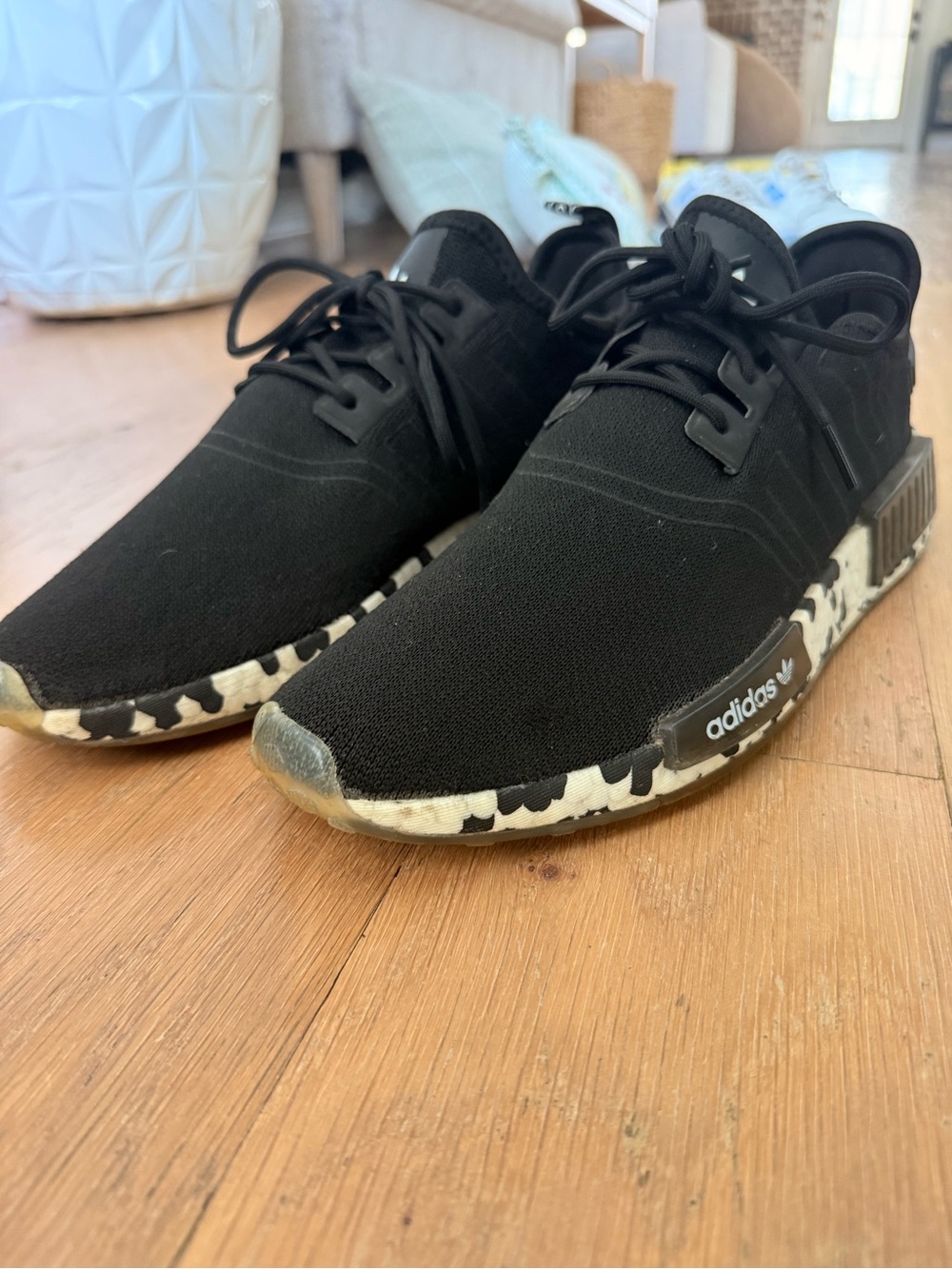 adidas Black Sneakers with Cream/Black Camouflage Midsole